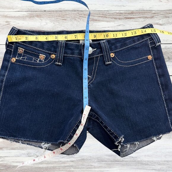 Y2K TRUE RELIGION Women’s Low Rise 90s STRETCH Shorts Frayed Hem Size 28 - Picture 4 of 7